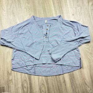 Free People Blue Striped Long Sleeve Tee